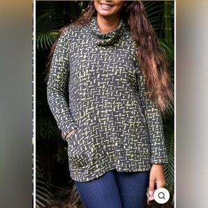 Komil Cross River Top‎ 100% Cotton Cowl Neck Front Pockets SZ L